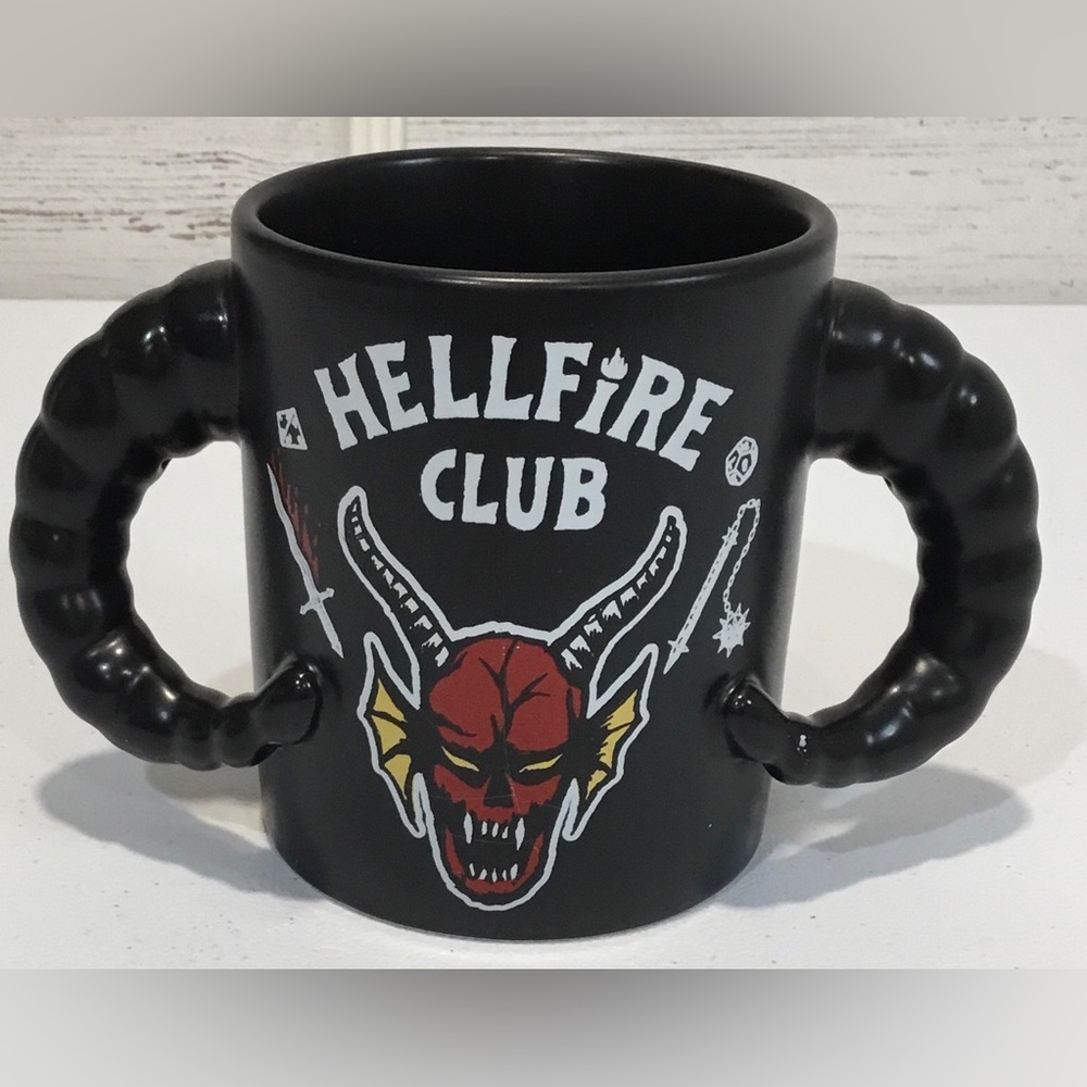 Stranger Things Hellfire Club Demon 16 oz Mug Horn Handles Mad Engine 2025 Black